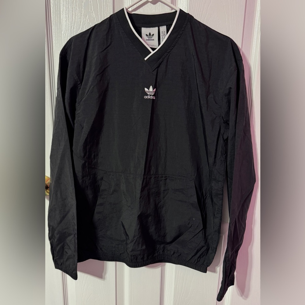 Adidas Black V-Neck Windbreaker with White Trim